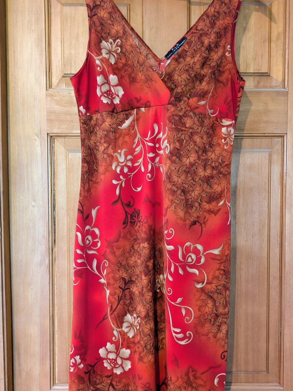 Floral Red-Orange V-Neck  Dress - Size Large